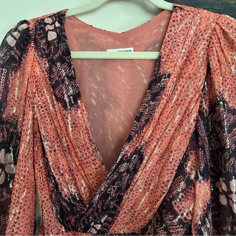 Ulla Johnson Noemi Coral and Metallic Silk Mini Dress - Picture 10 of 14